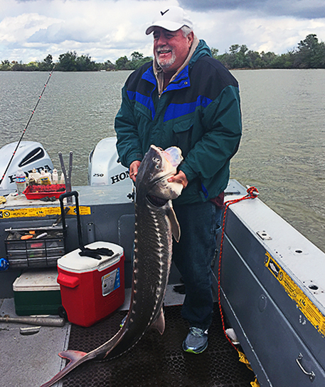 Man Holding a Large Sturgeon